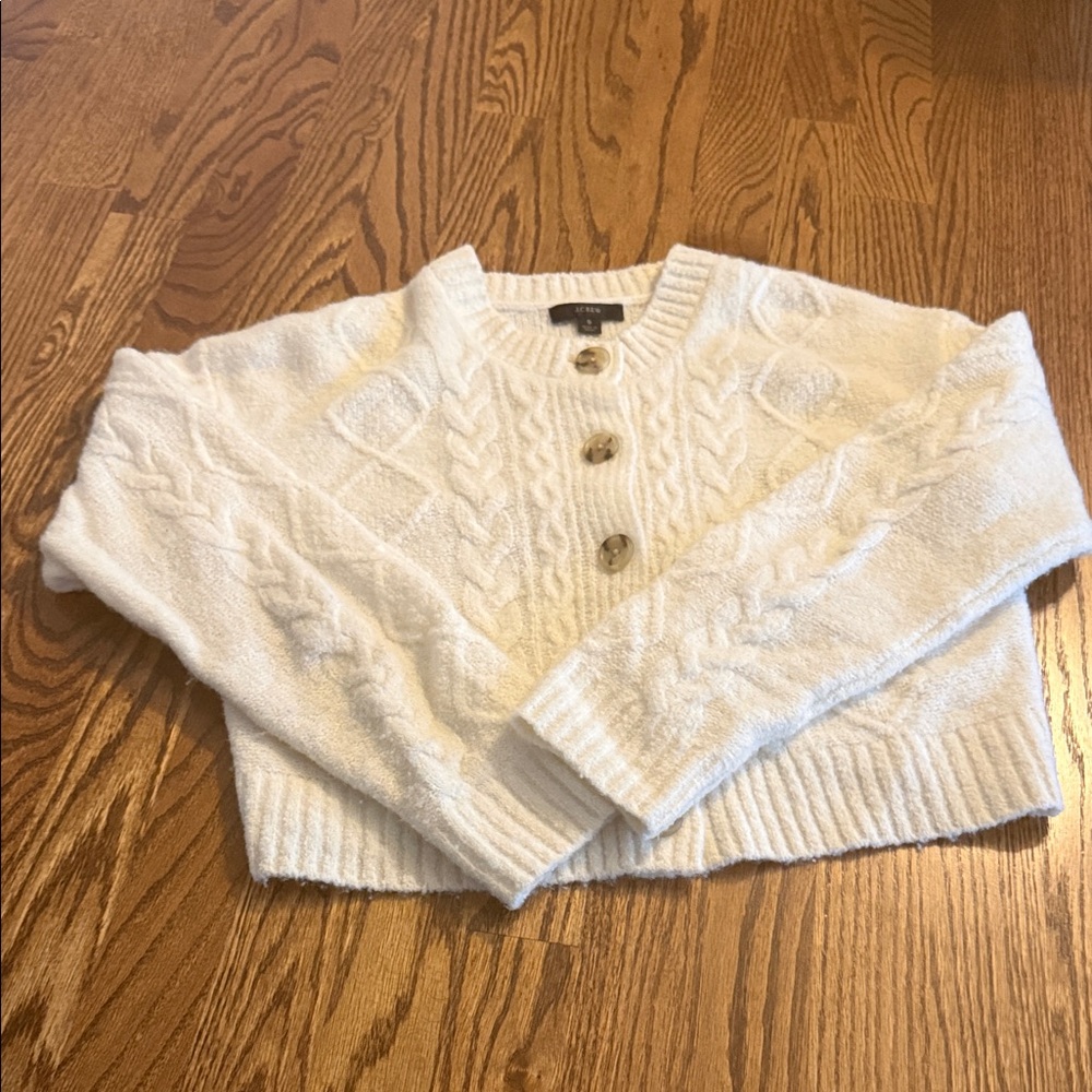 J. Crew Cream Cable Knit Cardigan - cashmere blend - crop
